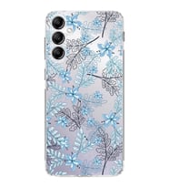 PrintiFy Samsung Galaxy S24 FE ile Kamera Korumalı Kapak Floral Mavi Tasarımlı Şeffaf Kılıf