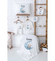 Pia Baby Premium İsmine Özel %100 Pamuk Yeni Doğan Erkek Bebek Zıbın Set Hediyesi 5071-02 (Ekru)
