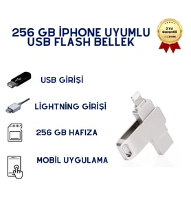 256GB iPhone Uyumlu USB Flash Bellek Çift Girişli Lightning OTG Destekli Taşınabilir Depolama
