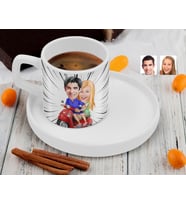 BK Gift Kişiye Özel Sunum Tabaklı Sevgililer Karikatürlü Kahve Fincanı-10, Sevgiliye Hediye, Aileye Hediye