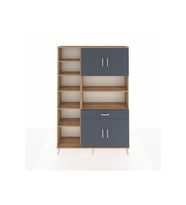 Arges Dolap 10 Raflı Tek Çekmeceli 4 Kapaklı 132x30x195 Çam-Antrasit/Antrasit