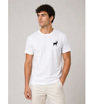 Erkek Minimal Geyik Logolu Tişört Bisiklet Yaka Kısa Kol Yazlık T-Shirt - Beyaz
