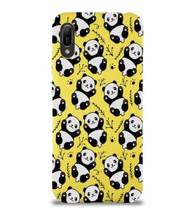 Huawei Y6 2019 Uyumlu Lansman Kılıf Panda Tasarımlı İçi Kadife Kapak-Sarı (Şeffaf)