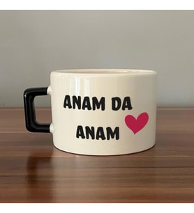 Anam Da Anam Baskılı Kadınlar Günü Siyah Kulplu C Fincan