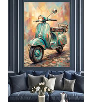 Retro Mavi Vespa Motor Tablosu Dekoratif Kanvas - Mdf Ahşap Tablo