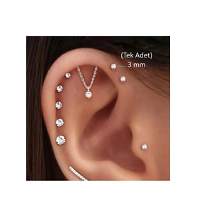 3 MM Tektaş Cerrahi Çelik Piercing Tragus Helix Kıkırdak Conch Gümüş Renk 8 Mm (Çok Renkli)