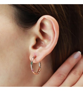 Renkli Zirkon Taşlı Apm Modeli Rose Gold Kaplama Halka Gümüş Küpe