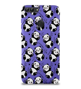 Huawei P Smart Uyumlu Lansman Kılıf Panda Tasarımlı İçi Kadife Kapak-Mor (Şeffaf)