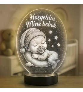 Kişiye Özel Yeni Doğan Bebek Oval Fotoğraflı 3D Model Led Gece Lamba