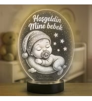 Kişiye Özel Yeni Doğan Bebek Oval Fotoğraflı 3D Model Led Gece Lamba