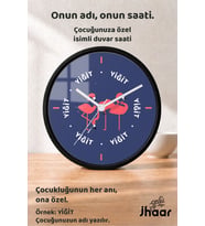İsme Özel Lacivert Pembe Flamingo Çocuk Odası Duvar Saati Orta Boy 30 cm Siyah Camlı Sessiz