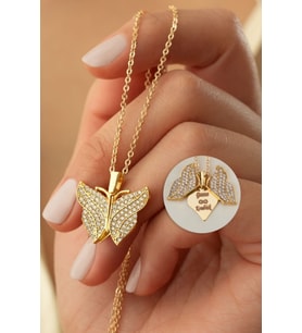 925 Ayar Gümüş Gold Kişiye Özel Açılan Kelebek Kolye