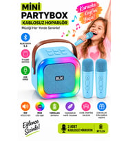 Blic BLS-97 Mavi Partybox Çift Kablosuz Mikrofonlu RGB LED Işıklı Taşınabilir Bluetooth Hoparlör