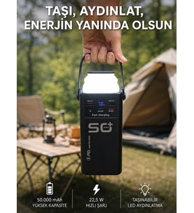 50.000 Mah Powerbank Hızlı Şarj 4 Dahili Kablolu Dijital Göstergeli Led Aydınlatmalı Taşınabilir Şar
