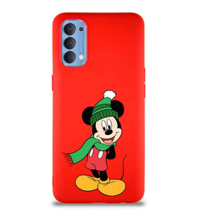 Oppo Reno 4 Soft Premier Kapak Mickey Mouse-G Tasarımlı Silikon Kılıf - Kırmızı (Şeffaf)