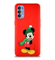 Oppo Reno 4 Soft Premier Kapak Mickey Mouse-G Tasarımlı Silikon Kılıf - Kırmızı (Şeffaf)