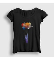 Presmono Kadın Siyah Balloons Astronaut Space Astronot Uzay T-Shirt 282139tt