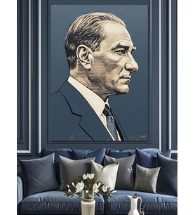 Klasik Siyah Beyaz Portre M.K.Atatürk Dekoratif Kanvas - Mdf Ahşap Tablo