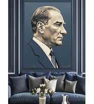 Klasik Siyah Beyaz Portre M.K.Atatürk Dekoratif Kanvas - Mdf Ahşap Tablo