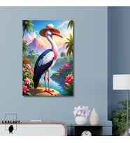 Tekli Dikey Kanvas Tablo Yüksek Kaliteli Renkli Şapkalı Tatilde Flamingo