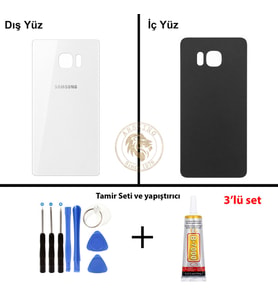 Samsung Galaxy S6 Edge Plus Beyaz Renk Arka Kapak + Tamir Seti + B7000 Yapıştırıcı Arka Cam Batarya Kapağı Pil Kapağı Lazer Kesim Back Cover Galaxy S6 Edge Plus Uyumlu