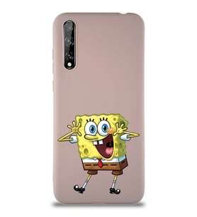 Huawei P Smart S Soft Premier Kapak Sünger Bob Tasarımlı Silikon Kılıf - Pudra (Şeffaf)
