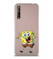 Huawei P Smart S Soft Premier Kapak Sünger Bob Tasarımlı Silikon Kılıf - Pudra (Şeffaf)