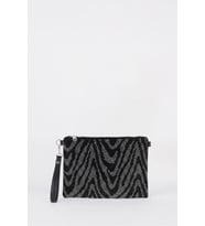 Kadın Zikzak Gümüş Taşlı Süet Bilek Askılı Ve Zincir Askılı Portföy El Ve Clutch Çanta