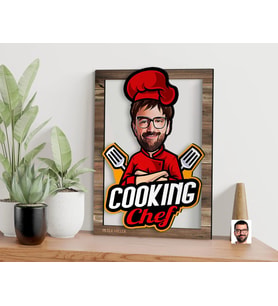 BK Gift Kişiye Özel Chef Karikatürlü 3D Ahşap Tablo, Sevgiliye Hediye, Arkadaşa Hediye, Yıl Dönümü Hediyesi, Doğum Günü Hediyesi-3