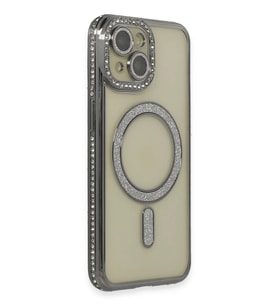 iPhone 15 Kılıf Joke Simli Magneticsafe Kılıf - Gri