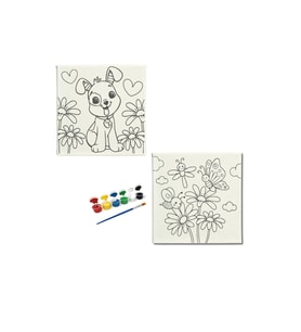 Okul Etkinliği-2'li Tuval Boyama Seti. 20x20 Cm Uv Baskı 6 Akrilik Boya 1 Fırça-model-51