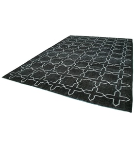 Siyah Halı Modern Geometrik Desenli El Dokuma Salon Halısı Yün ve Pamuk Karışımlı Stil