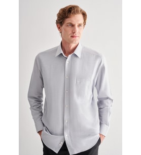 Gri Sert Yaka Uzun Kol Cepli Comfort Fit Classic Gömlek 1004255163
