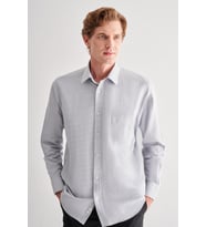 Gri Sert Yaka Uzun Kol Cepli Comfort Fit Classic Gömlek 1004255163