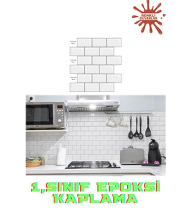 30×30cm White Stone Epoksi 1 Adet 3D Yapışkanlı Kaplama Duvar Sticker Panel Mutfak Banyo Salon Ofis