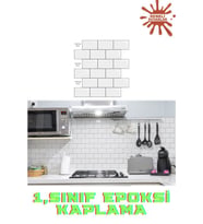 30×30cm White Stone Epoksi 1 Adet 3D Yapışkanlı Kaplama Duvar Sticker Panel Mutfak Banyo Salon Ofis (Beyaz)