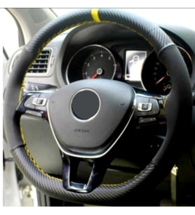 Seat Leon Uyumlu Alkantara karbon Yüzüklü Direksiyon Kılıf Sarı İpli