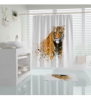 Banyo Perdesi Kaplan Desen Banyo Perdesi Tek Kanat 180x200 cm Duş Perdesi 12 C-Halka Hediye (Çok Renkli)