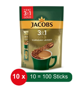 Jacobs 3 ü 1 Arada Gold Yumuşak Lezzet Hazır Kahve – 10 lu Paket x 10 Adet