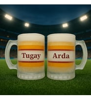 BK Gift Kişiye Özel Sarı Kırmızı Taraftar İsimli 2’li Buzlu Cam Bira Bardağı 50cl-1 , Taraftar Hediyesi, Arkadaş Hediye