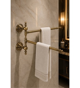 Antik Sarı İkili Döner Havluluk 38 cm Metal Banyo Havlu Askılığı