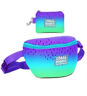 Coral High Kız Çocuk Mor Lila Renk Geçişli Desenli Bel Çantası ve Bozuk Para Cüzdanı Set