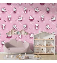 Pembe Kedili Çocuk Odası Duvar Kağıdı Baskı