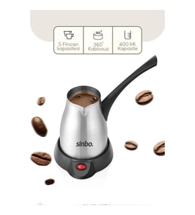 ÇELİK ELEKTRİKLİ CEZVE TÜRK KAHVE MAKİNESİ - 5FİNCAN=400ML 360° KABLOSUZ KULLANIM KATLANIR KULP 700W SCM-2967 (5343)