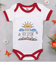 BK Kids Annem Her Şeyim Tasarımlı Kırmızı Bebek Body Zıbın-1