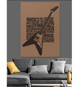 Rock Müzik Gitar Poster Dekoratif Kanvas - Mdf Ahşap Tablo