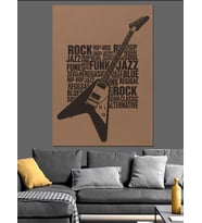 Rock Müzik Gitar Poster Dekoratif Kanvas - Mdf Ahşap Tablo