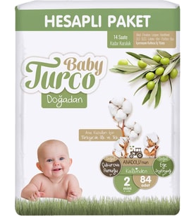Baby Turco Bebek Bezi Doğadan Beden:2 (3-6Kg) Mini 84 Adet Jumbo Ekonomik Pk