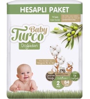 Baby Turco Bebek Bezi Doğadan Beden:2 (3-6Kg) Mini 84 Adet Jumbo Ekonomik Pk