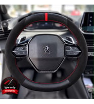 Peugeot 208 Dikme Direksiyon Kılıfı Alcantara Süet Mat Karbon Kırmızı Yüzük ve Dikiş 2019-2024
